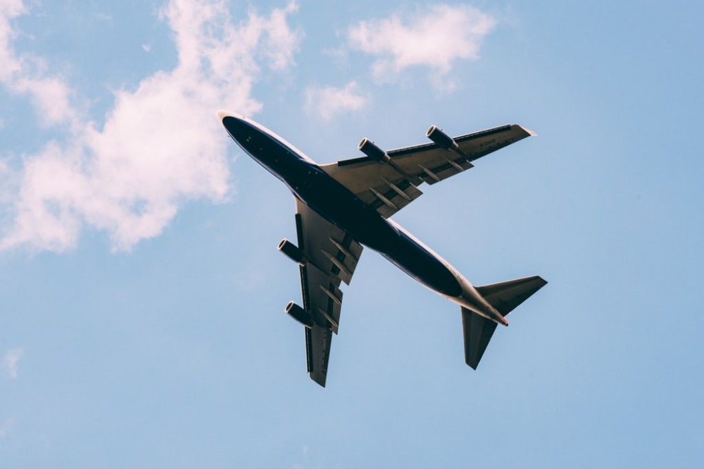 An aeroplane in the sky.